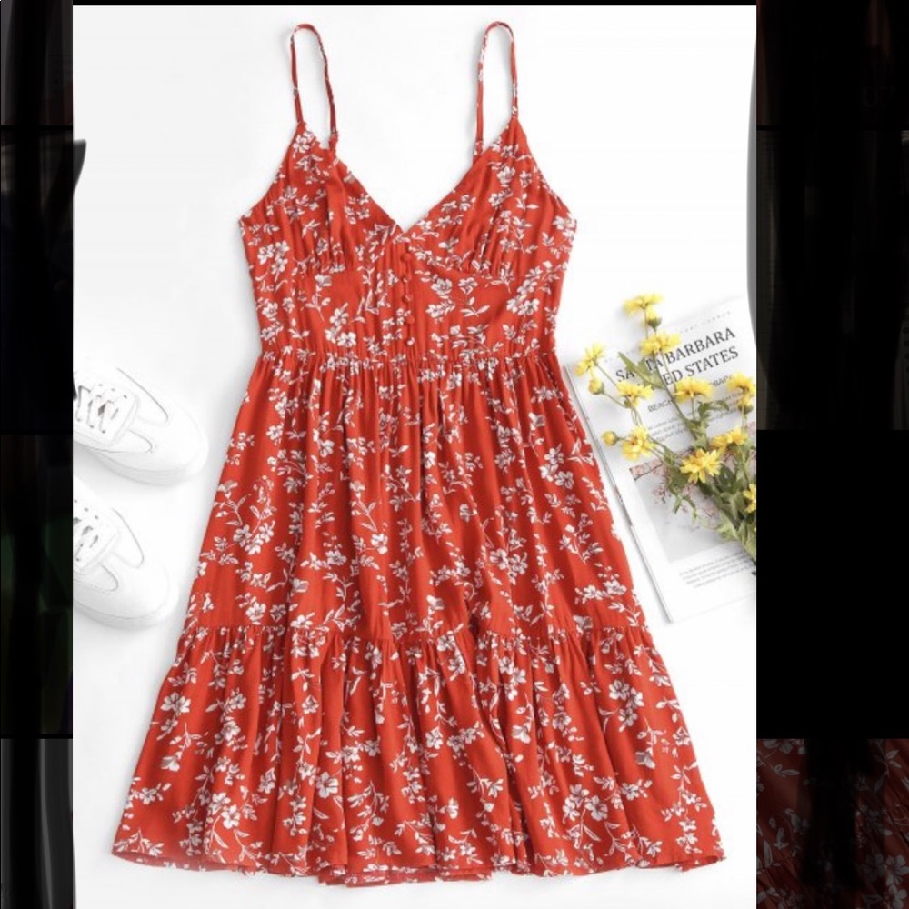 Red orange floral dress